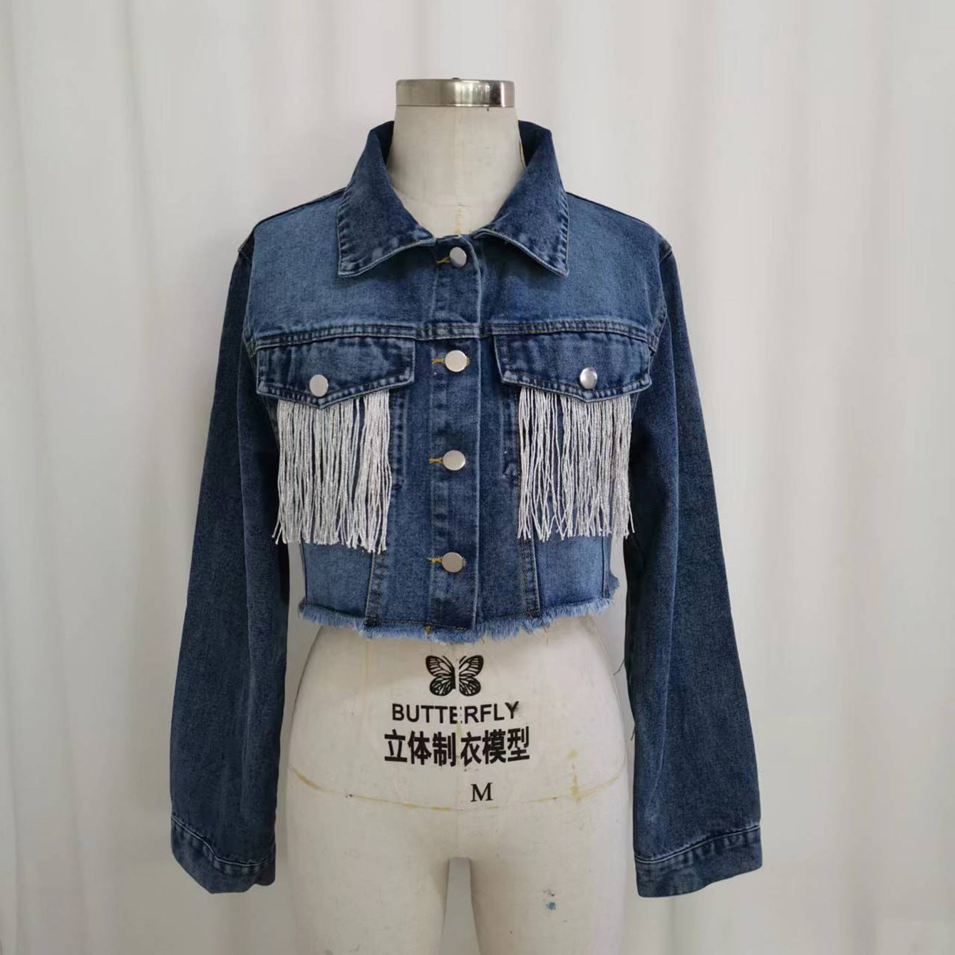 Denim Western Hanging Tassel Fringe Design Women's Cowgirl Jean Jackets