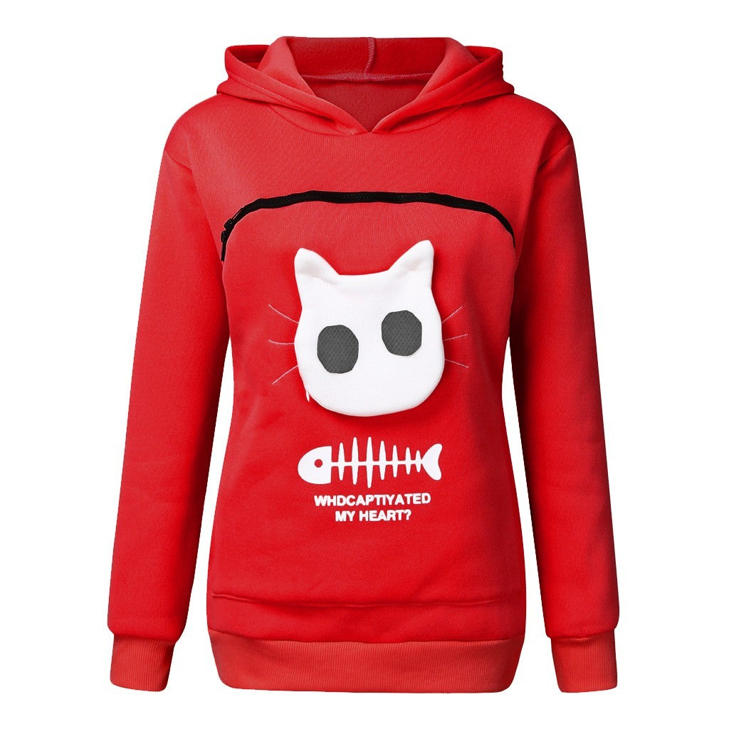 Cat Fishscale 3D Print Kitty Cat Carrying Pocket Hoodie Sweatshirt