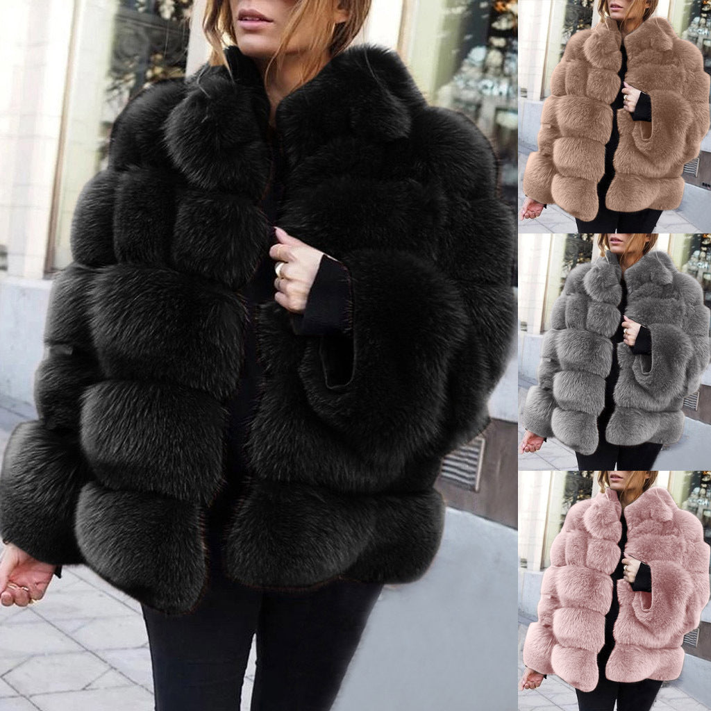 Faux Fur Solid Color Streetwear Hip-Hop Women's Cardigan Jacket to 3X Plus Size