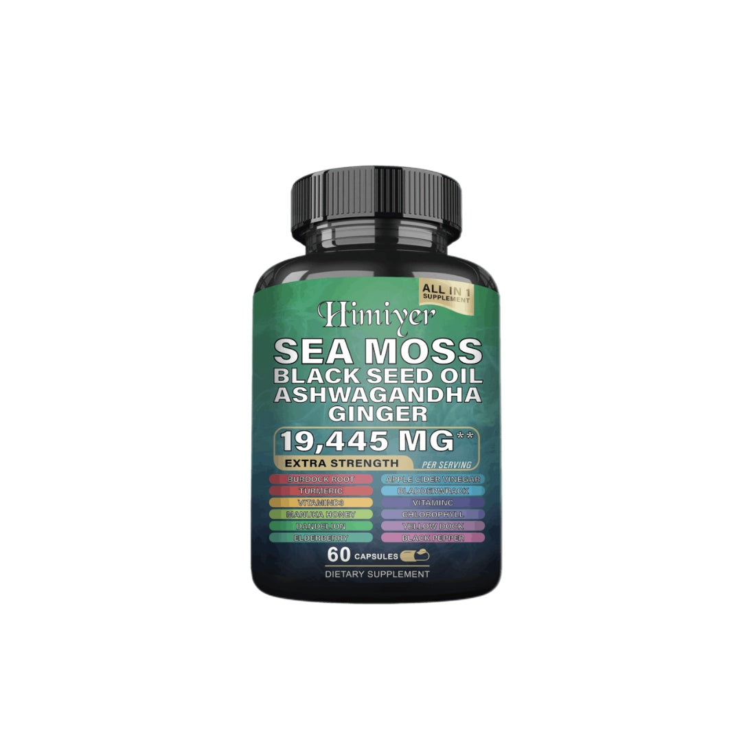 Sea Moss 7000mg Black Seed Oil 4000mg Ashwagandha 2000mg Turmeric 2000mg Bladderwrack 2000mg Burdock 2000mg & Ginger Vitamin C Vitamin D3 With Elderberry Manuka Dandelion Yellow Dock Chlorophyll ACV