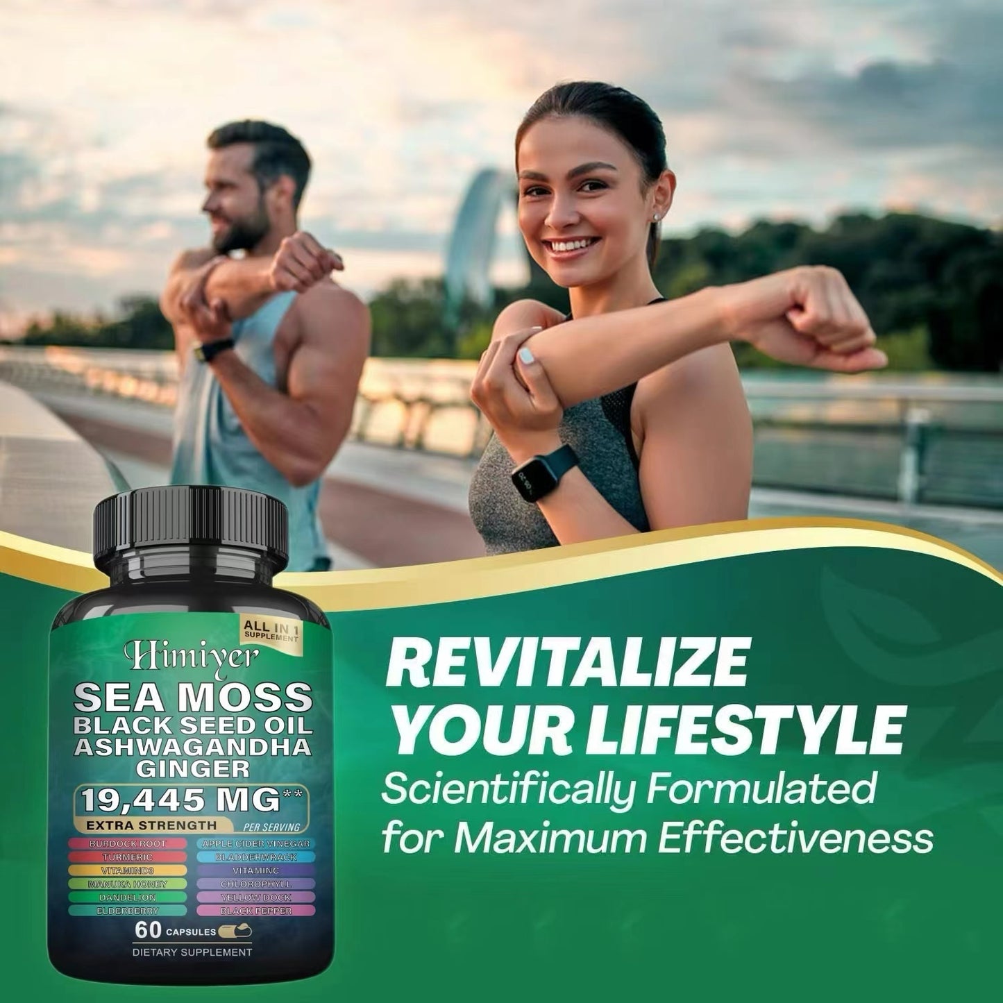 Sea Moss 7000mg Black Seed Oil 4000mg Ashwagandha 2000mg Turmeric 2000mg Bladderwrack 2000mg Burdock 2000mg & Ginger Vitamin C Vitamin D3 With Elderberry Manuka Dandelion Yellow Dock Chlorophyll ACV