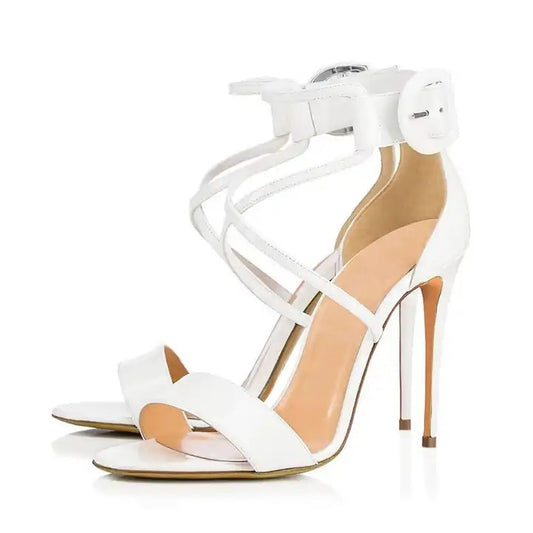 Open Toe Buckle Strap Design Colorblock/Solid Cross Strap Women's Stiletto Heel Sandal Pumps
