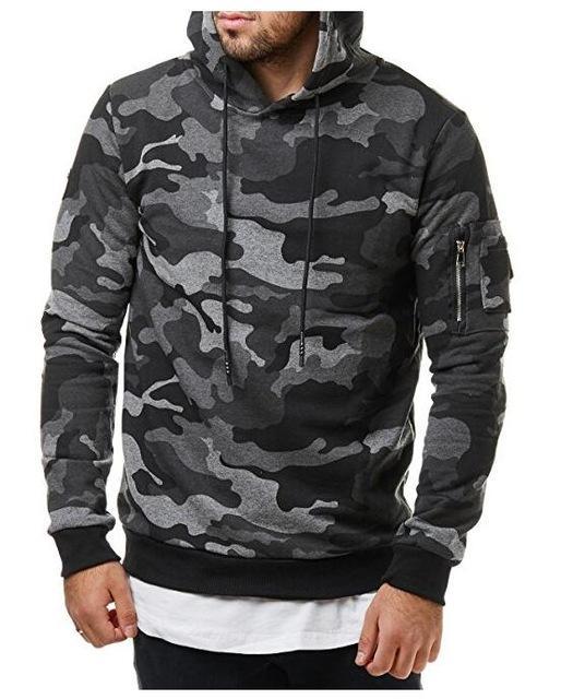 Men's Zipper Cargo Pocketed Camoflauge Hoodie Sweatshirts