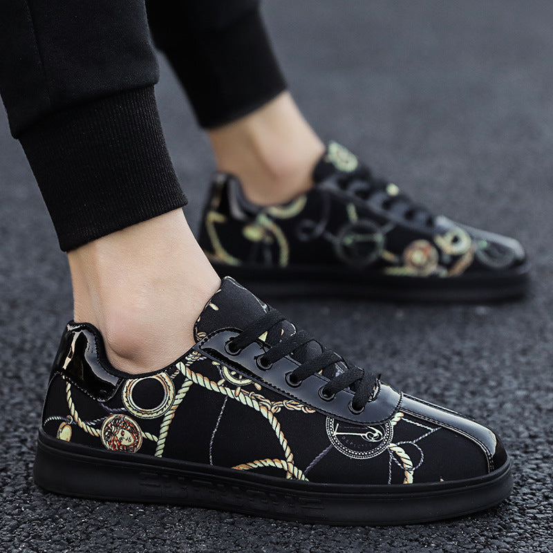 Men's PU Leather Baroque Print Lace-Up Low Cut Printed Breathable Sneakers