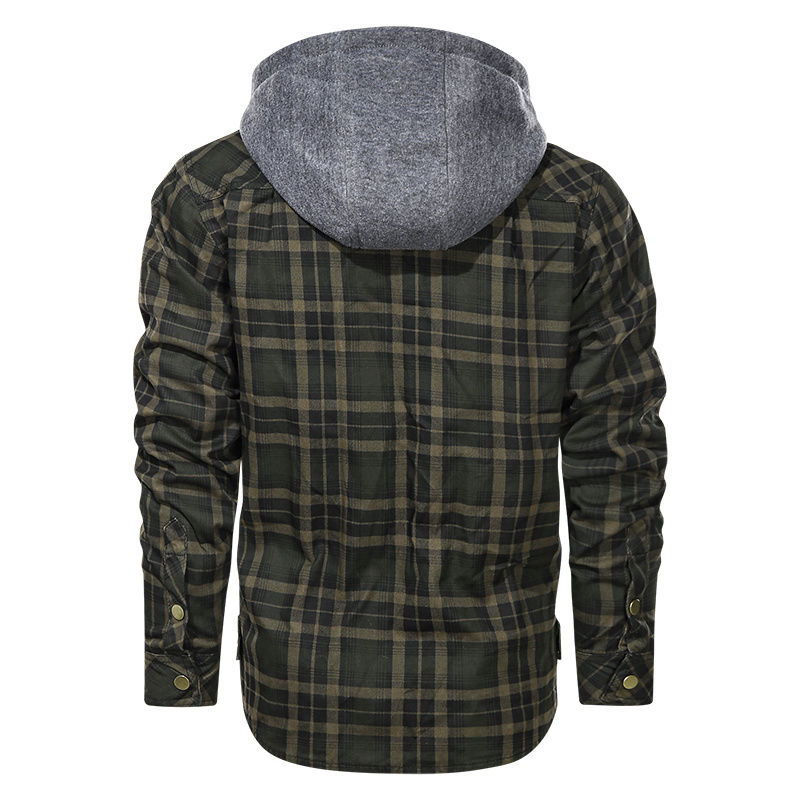 Layered Plaid Men's Fleece Detachable Slim Fit Hoodie Jacket