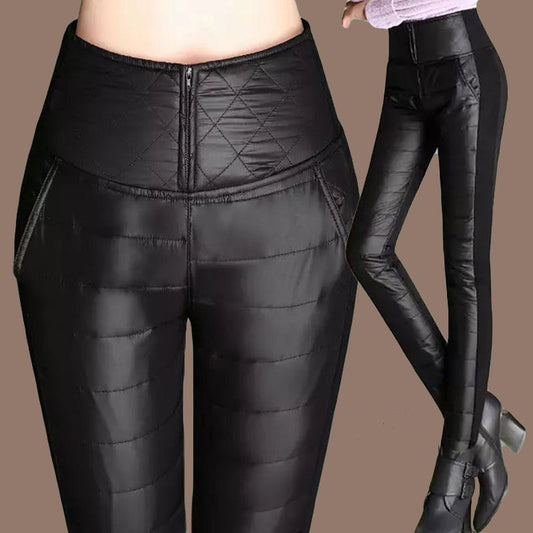 Quilted PU Leather Duck Down Solid Color Lightweight Women's Skinny Pencil Pants to 6X Plus Size