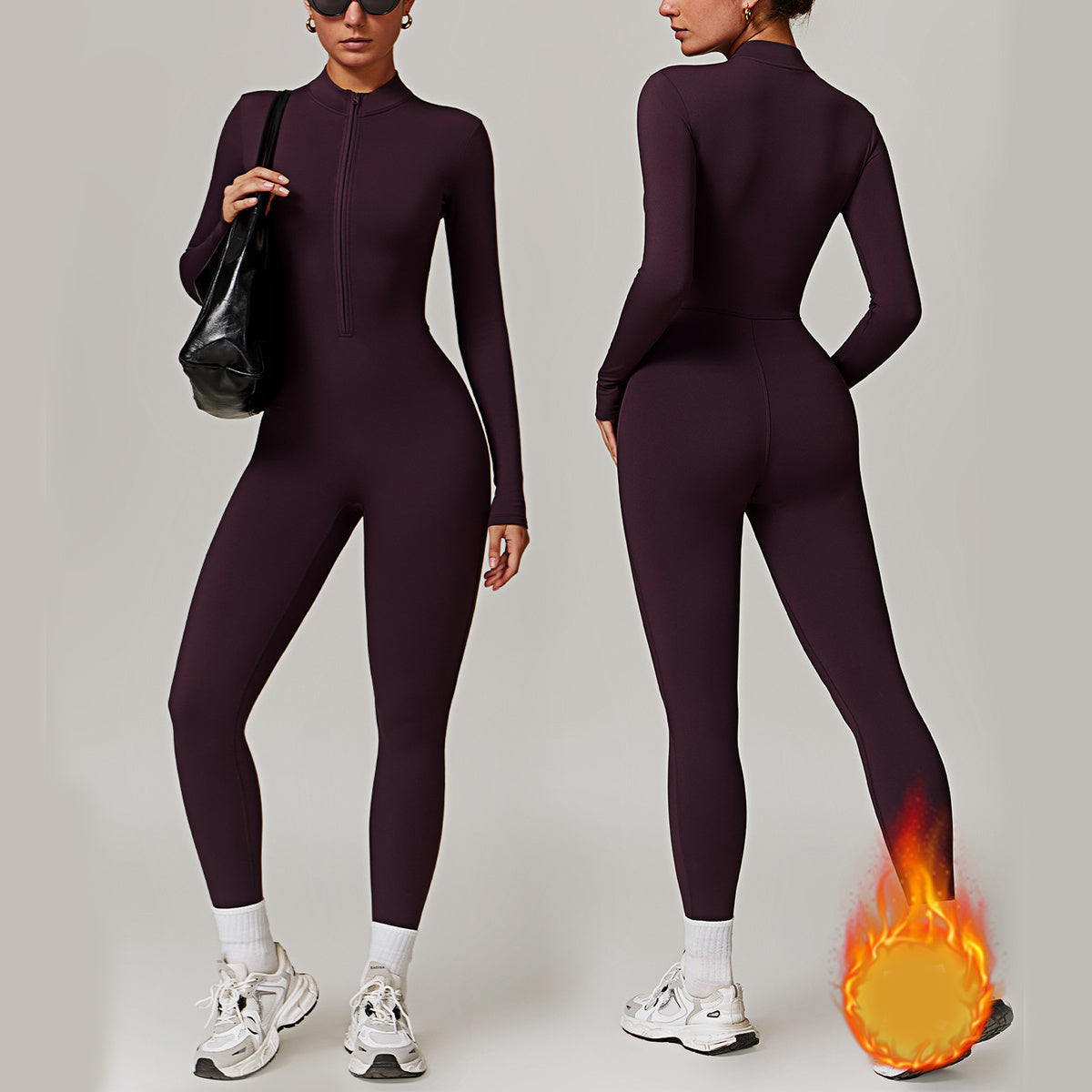 Solid Color Long Sleeve Yoga Fitness Workout Breathable Jumpsuit