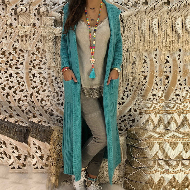 Loose Oversized Knitted Women's Drawstring Hoodie Cardigan Maxi Sweater to 3X Plus Size