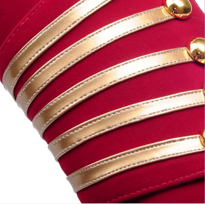 Stud Gold Strap Design Pointed Toe Side Zipper Women's Knee-High Boots