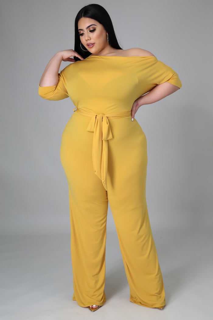 One-Shoulder O-Neck Asymmetrical Short Sleeve Solid Color Women's High Waist  Jumpsuit to 5X Plus Size
