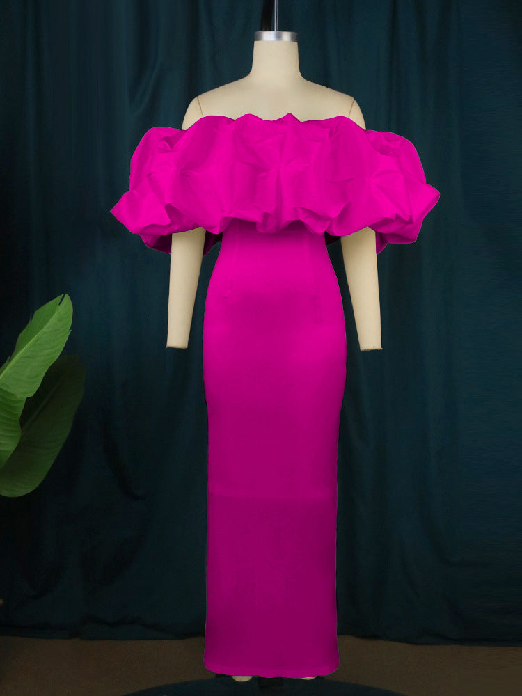 French Oversized Flower Top Off-the-Shoulder Solid Color Formal Maxi Party Dress to 4X Plus Size