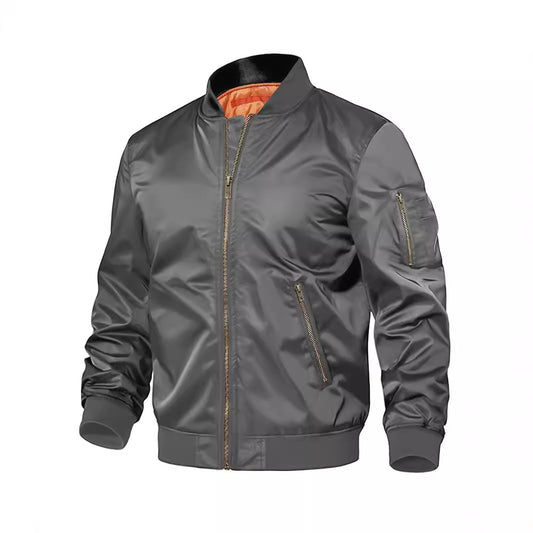 Men's Solid Color Military Baseball Multi-Pocket Zipper Cargo Bomber Jacket