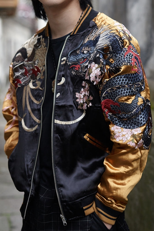Reversible satin jacket with embroidery