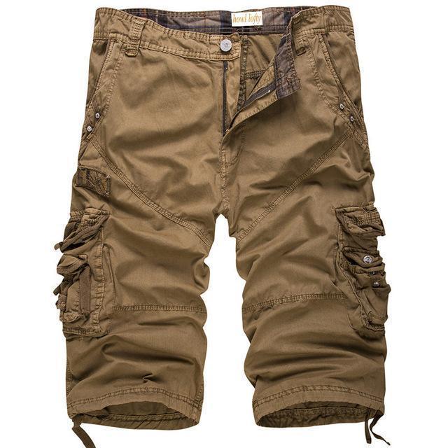 Men's Multi-Pocket Drawingstring Solid Color Cargo Shorts