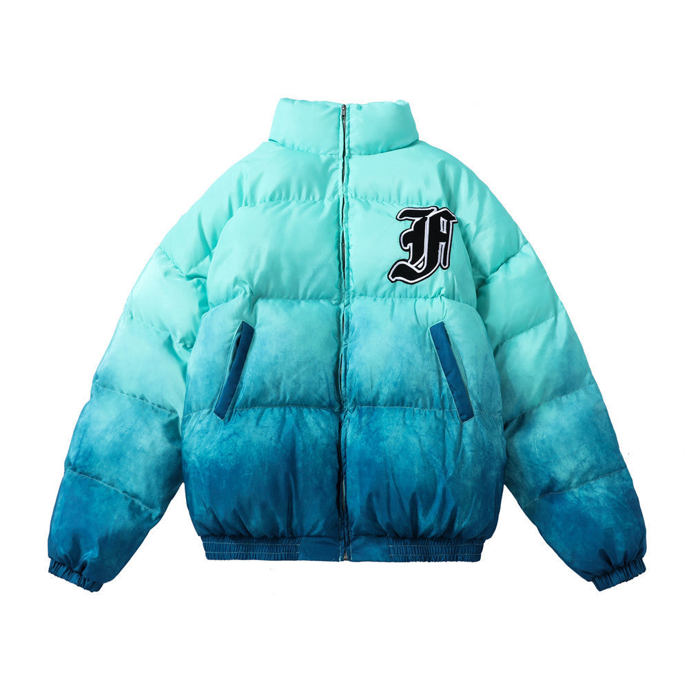 Men's Colorblock Letter Print Hip-Hop Padded Puffer Bomber Zipper Varsity Jacket