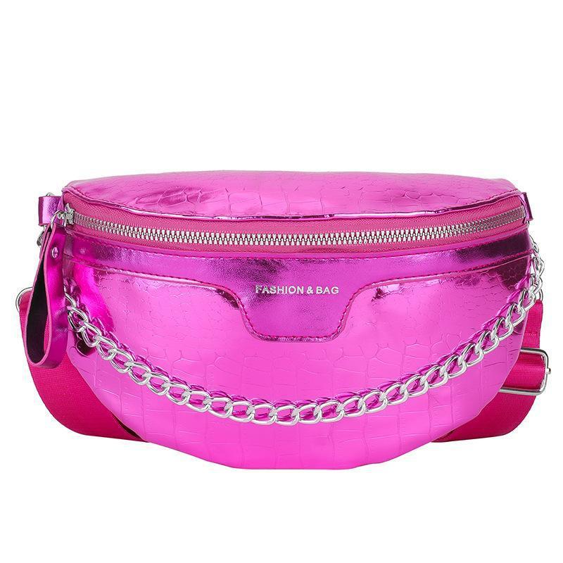 PU Leather Metallic Solid Color Women's Crossbody Zipper Belt Bag