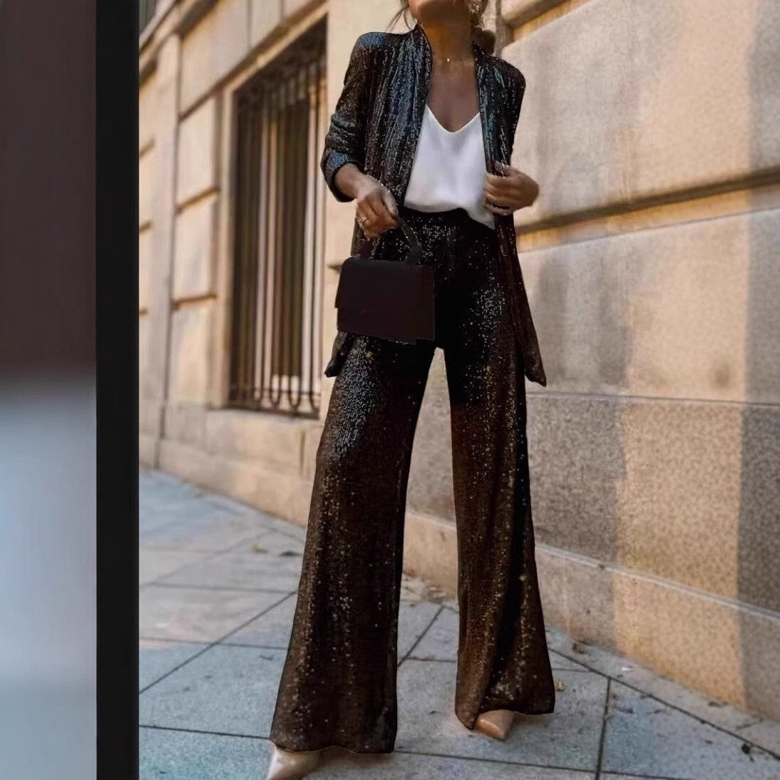 Three-color Sequin Small Suit High Waist Fashion Casual Pants Two-piece Suit