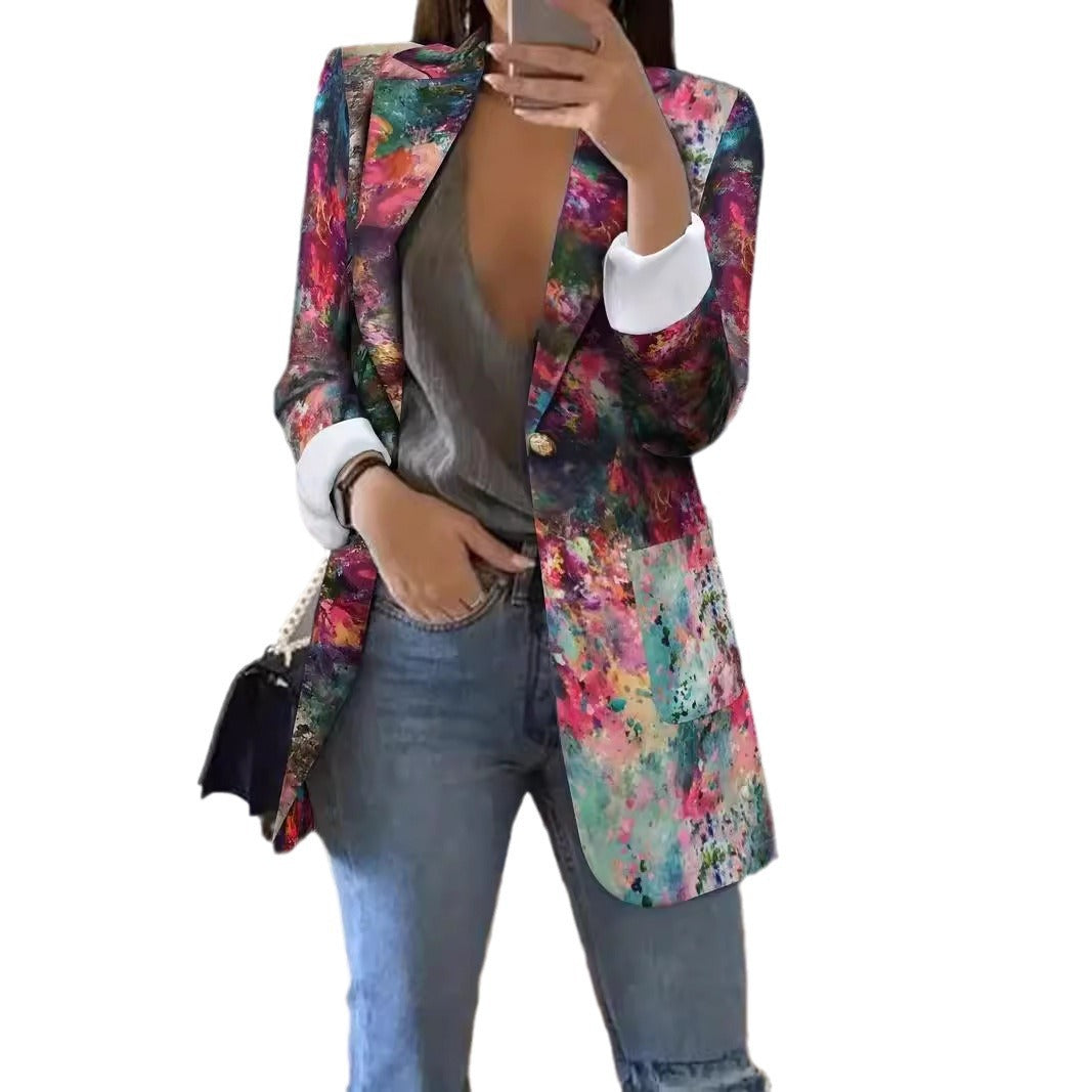 Geometric Floral Swirl Print Women's Blazer Jackets to 5X Plus Size
