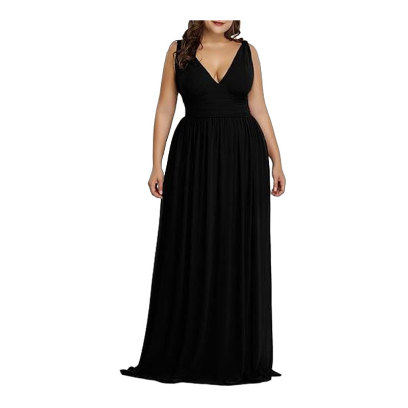 Pleated Sleeveless V-Neck Solid Color Evening Party/Bridal Dress to 3X Plus Size