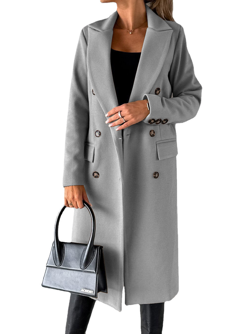 Double Breasted Button-Up Women's Solid Color Pocketed Trenchcoat to 3X Plus Size