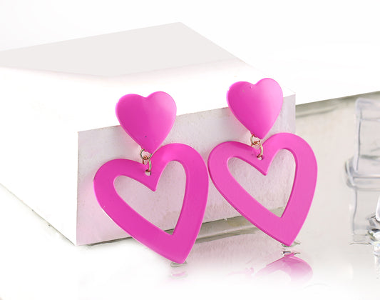 Pink Heart Love  Temperament Earrings