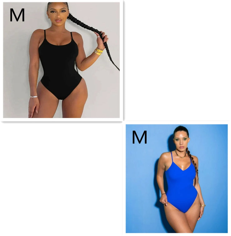 Lace-Up Back String Design Solid Spaghetti Strap V-Neck One-Piece Women's Swimsuit