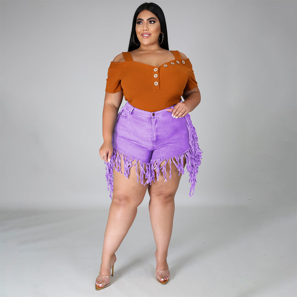 Denim Tassel Fringe Women's Jean Shorts to 4X Plus Size