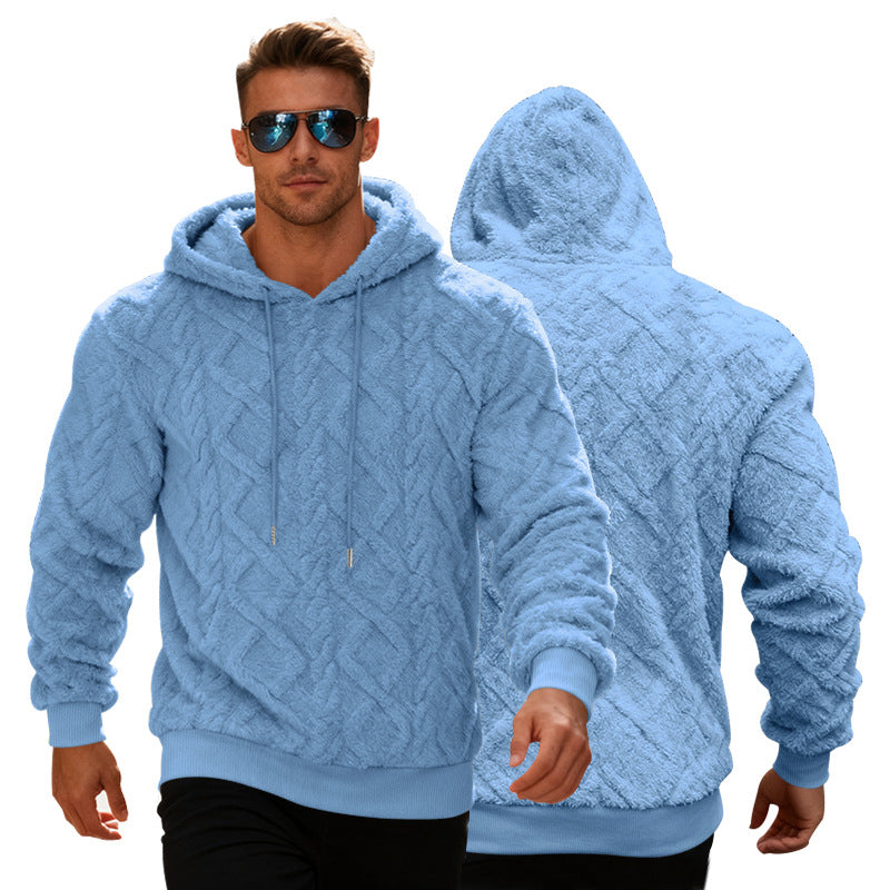 Men's Plush Sherpa Weave Pattern Drawstring Long Sleeve Pullover Solid Color Fleece Hoodie Sweatshirt to 3X Big & Tall