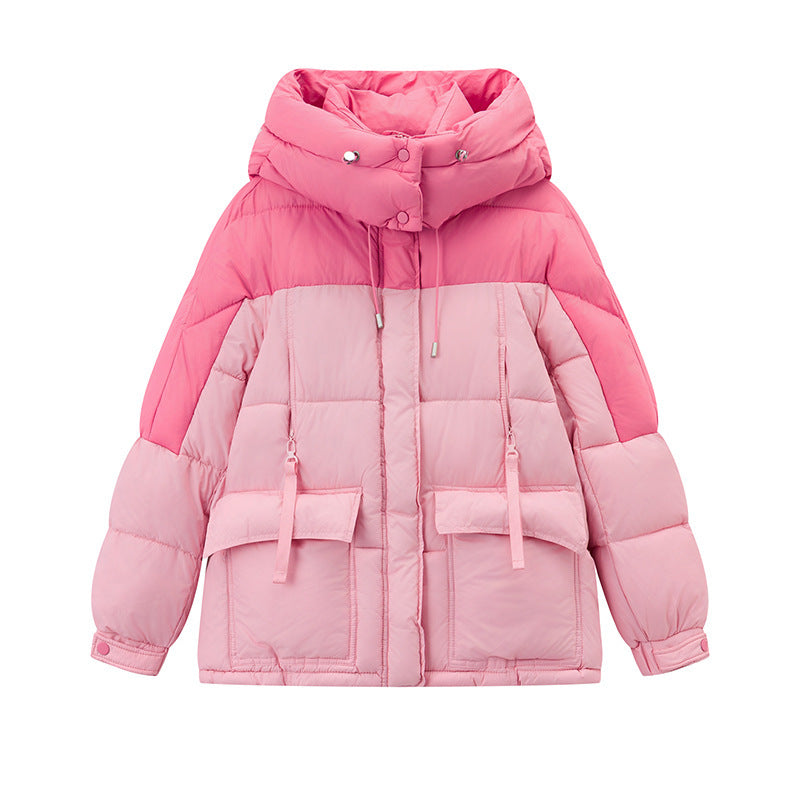 Quilted Oversized Colorblock Cotton Down Women's Puffer Hoodie Jacket