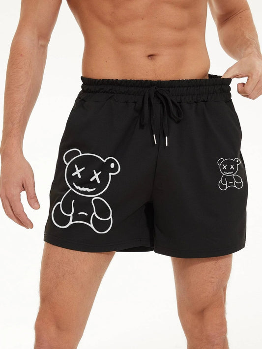 Men's Teddy Bear Print Cotton Drawstring Shorts