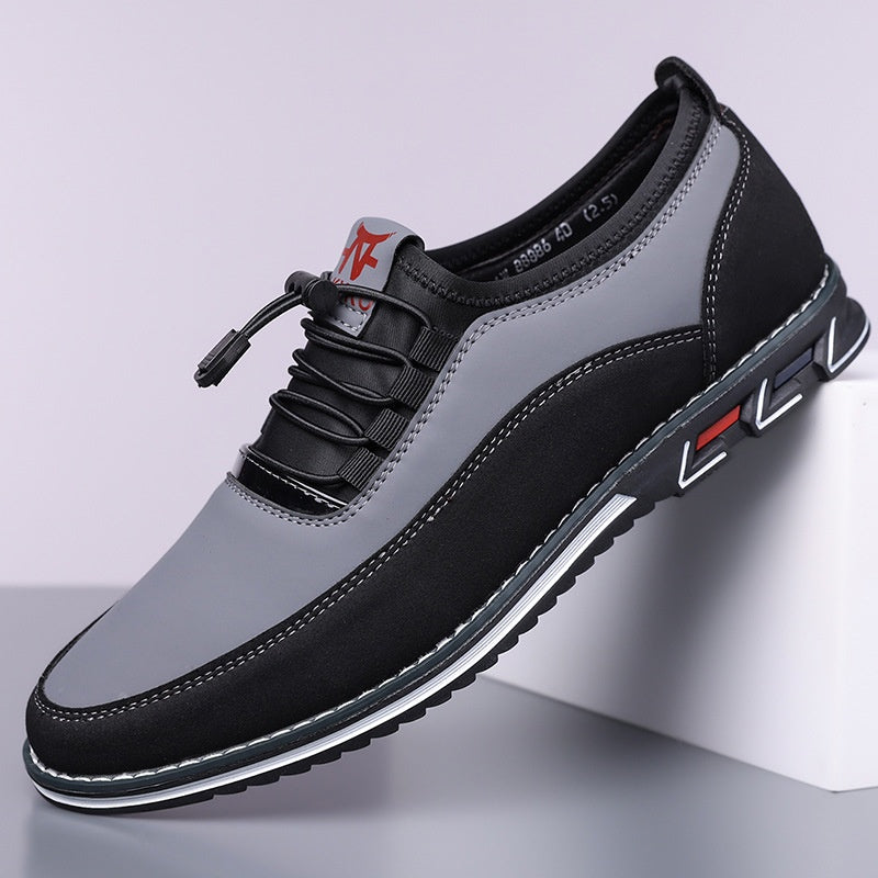Men's PU Leather Colorblock/Solid Striped Sole Round Toe Lace-Up Oxford Sneakers