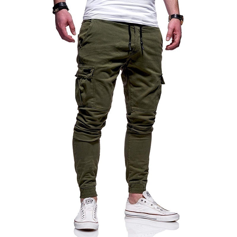 Men's Drawstring Multi-Pocketed Cotton Casual Cargo Pants