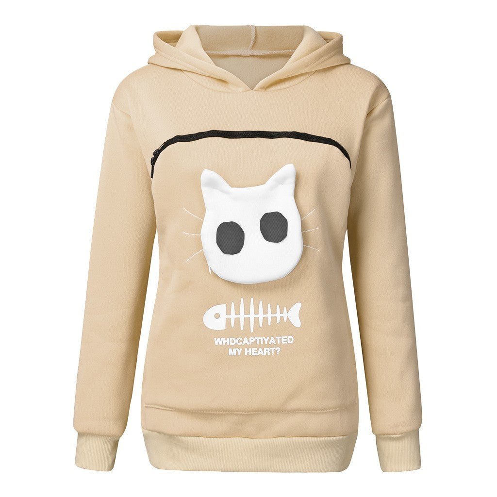 Cat Fishscale 3D Print Kitty Cat Carrying Pocket Hoodie Sweatshirt