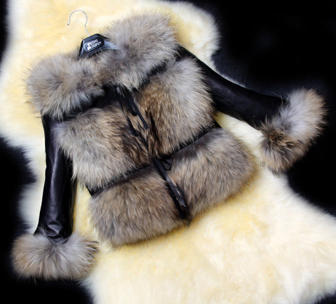 Paneled Faux Fur Tiered Women's Long Sleeve Jacket to 3X Plus Size