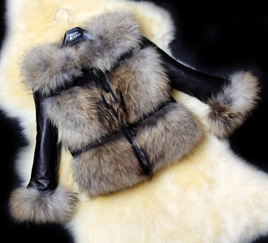 Paneled Faux Fur Tiered Women's Long Sleeve Jacket to 3X Plus Size