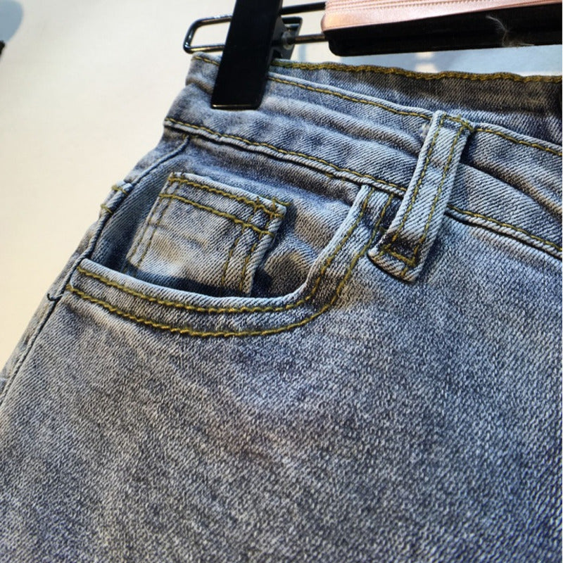 Real White Rabbit Fur Lined Hem Denim Women's Flare Leg Jeans