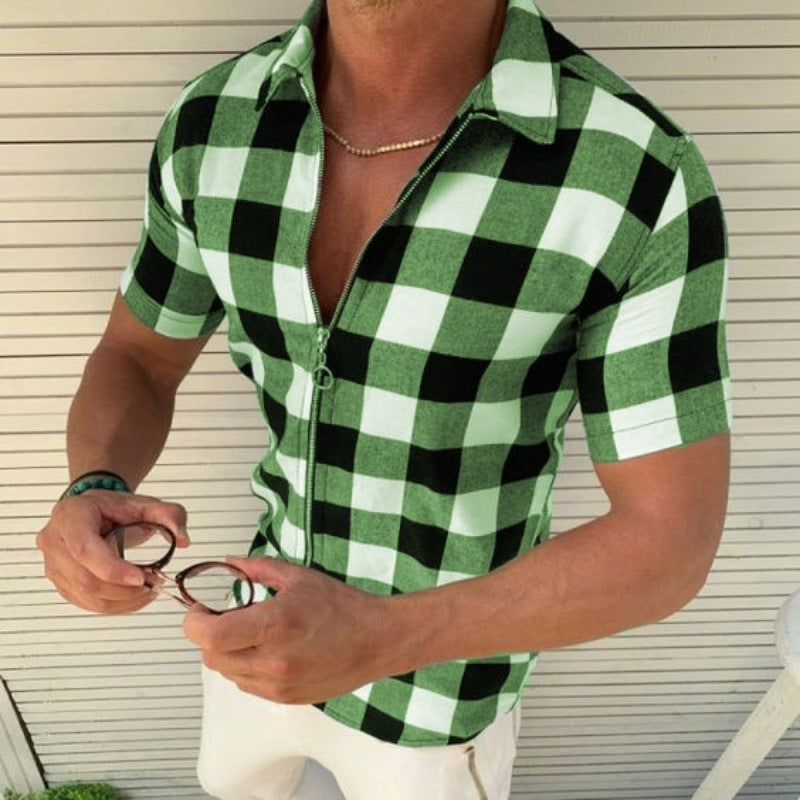 Men's Plaid Zipper Front Short Sleeve Shirt to 3X Big & Tall