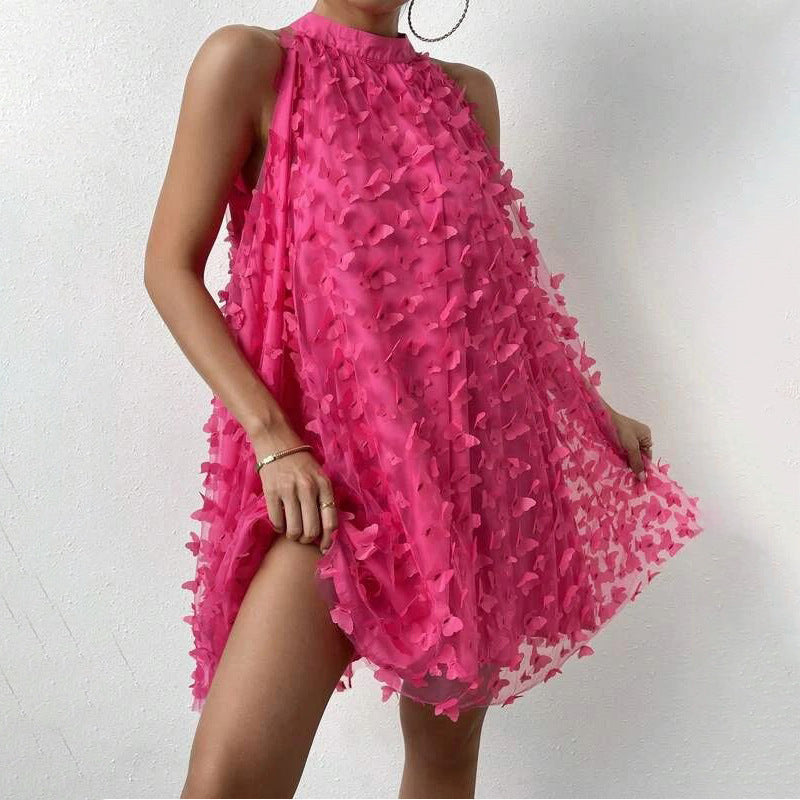 Mesh Strapless Layered Sleeveless Halter Mini Dress