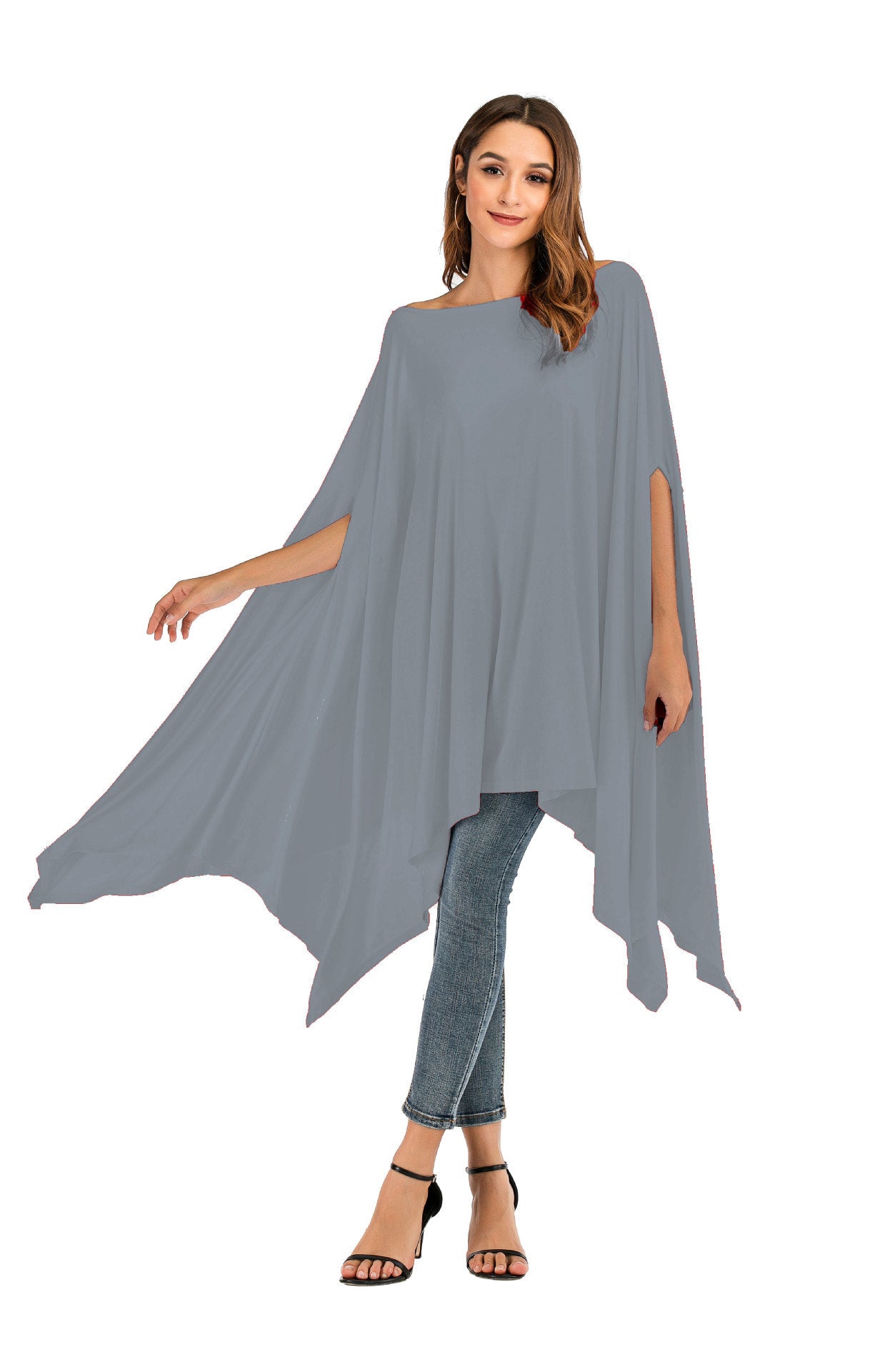 Irregular O-Neck Solid Color Batwing Sleeve Women's Maxi Shirt