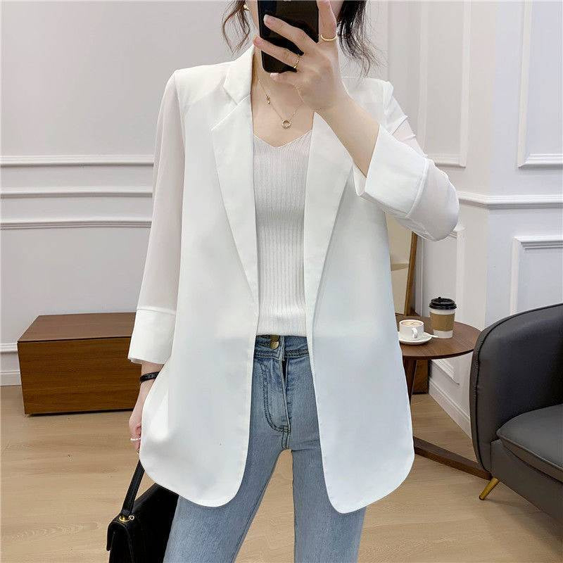 Jacquard Single Breasted Stand Collar Women's Solid Color Blazer Jacket to 5X Plus Size