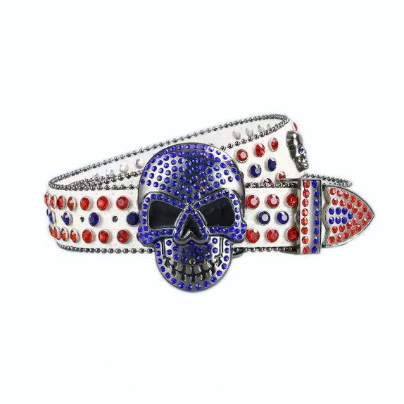 Metallic Rhinestone Skull Hip-Hop Pendant Decor Belt