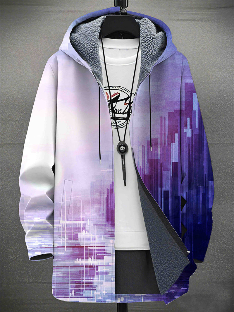 Men's Colorblock/Plaid/Camo/Abstract/Bohemian  Digital Print Velvet 3/4 Length Hip-Hop Hoodie Jacket to 4X Big & Tall