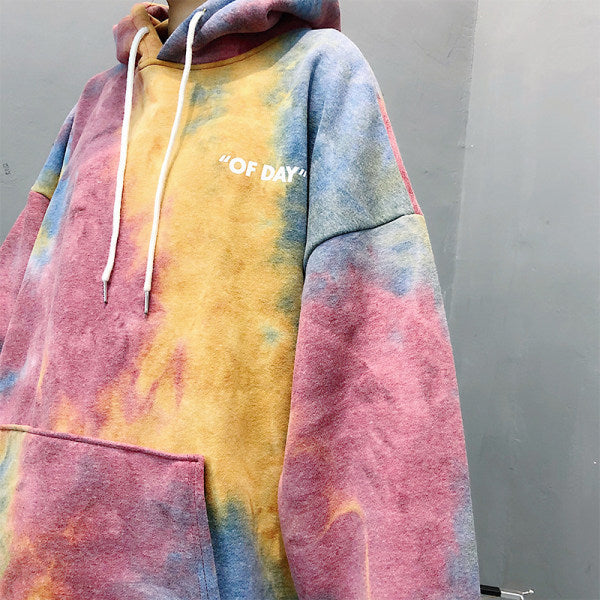 Tie-Dye Colorblock Drawstring Women's Pocketed Hoodie Sweatshirt