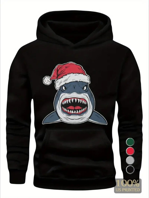 Hip-Hop Santa Shark Men's Christmas Hoodie Sweatshirt