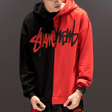 Men's Colorblock Grafitti Patchwork Print Loose Pullover Hoodie Sweatshirts