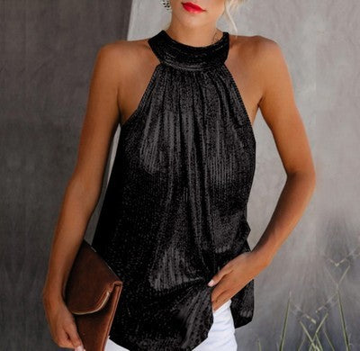 Sleeveless Metallic Glitter Halter O-Neck Strapless Women's Top to 5X Plus Size