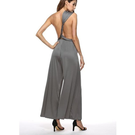 Criss-Cross Bandage Wide Leg V-Neck Sleeveless Women's Solid Color Wide Leg Jumpsuit