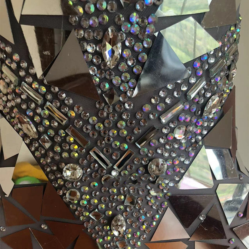 Silver Sparkling Sequin Rhinestone Geometric Mirror Effect Zipper Back Formal Maxi Party/Prom Dress