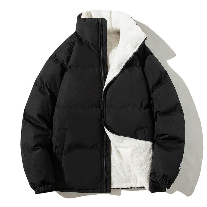 Unisex Plush Fleece Lined Solid Color Pocketed Puffer Bomber Jacket