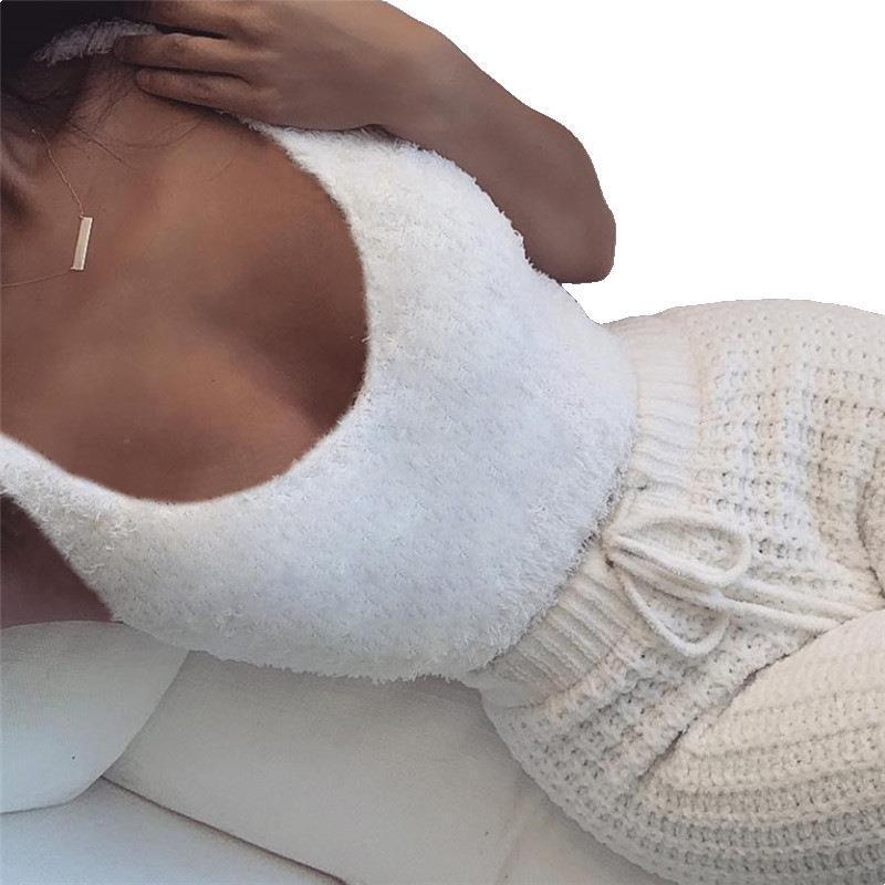 Fleece Solid Color Open Women's Long Sleeve Maxi Cardigan w/ Sash Belt, Crop Tank Top + Drawstring Shorts 3-Piece Knitted Pajamas Set